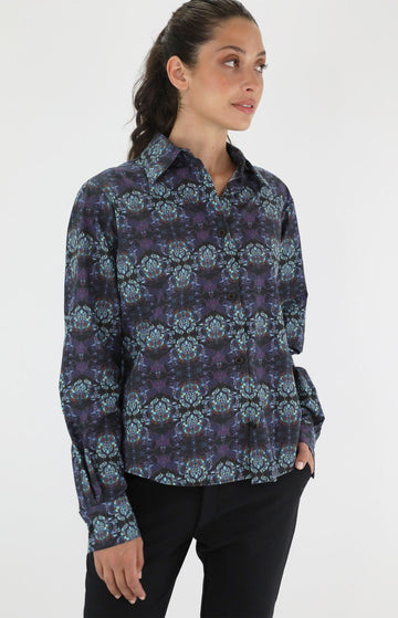 Purple Kaleidoscope Print Cotton Loose Fit Shirt
