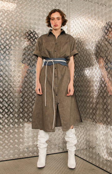 Herringbone Linen Shirtdress