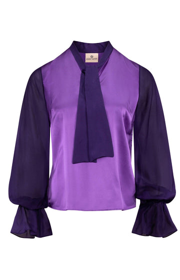 Violet Silk Blouse With Sheer Sleeves