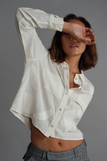 Cream Cropped Silk Shirt