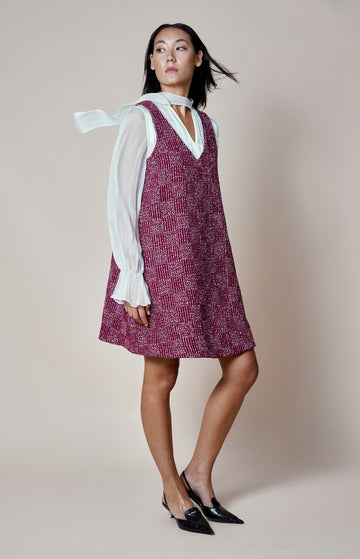 Burgundy Tweed Sleeveless Dress