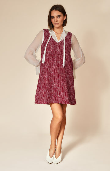 Burgundy Tweed Sleeveless Dress