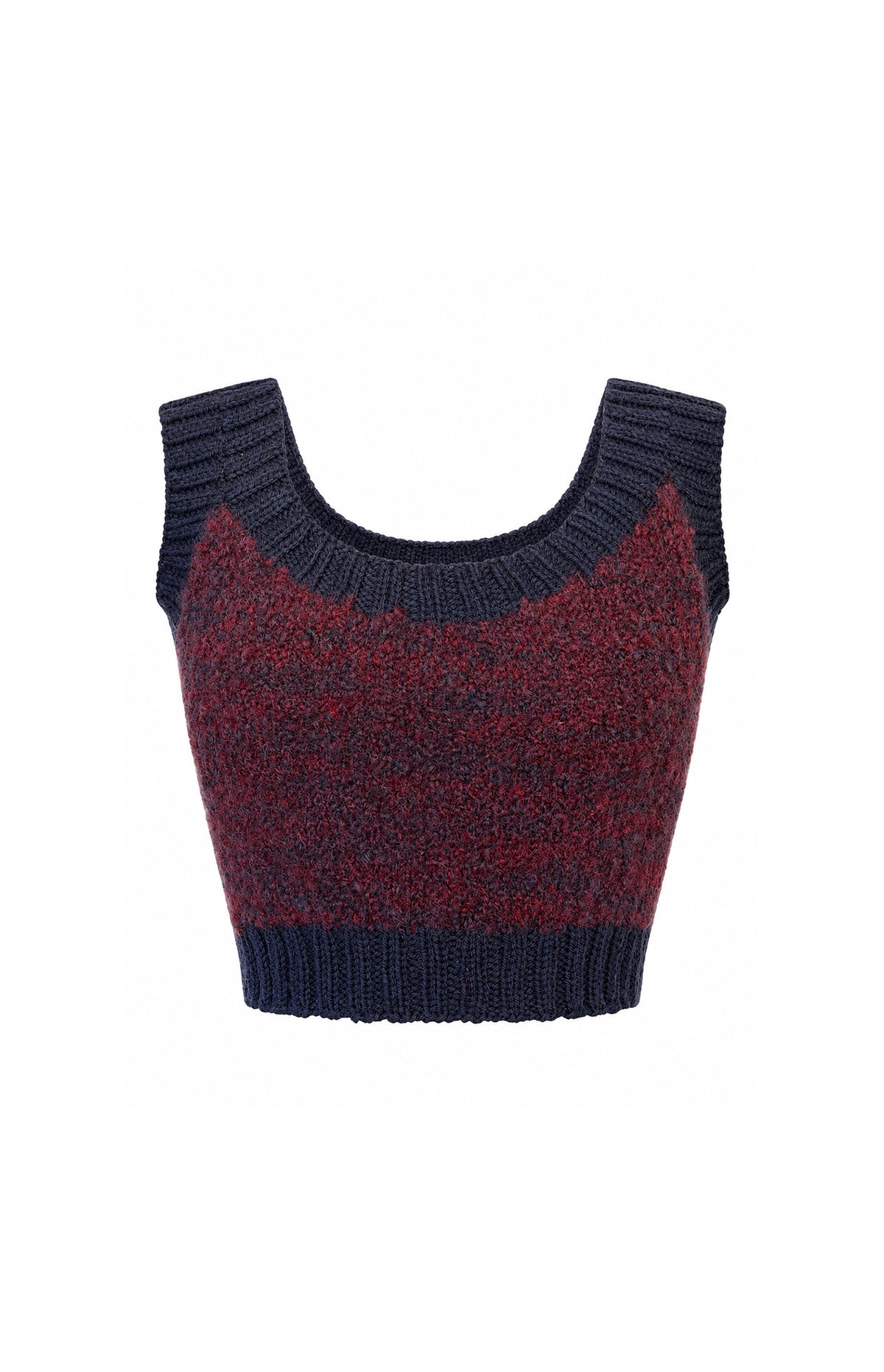 Burgundy Blue Alpaca-Merino Cropped Knit Vest