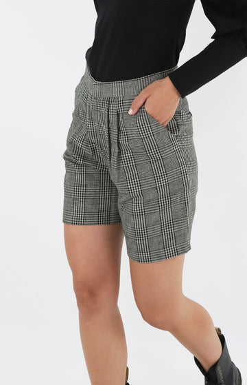 Black and Beige Checked Shorts