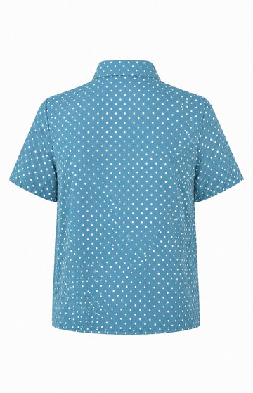 Teal Polka Dot Short Sleeve Bow Shirt