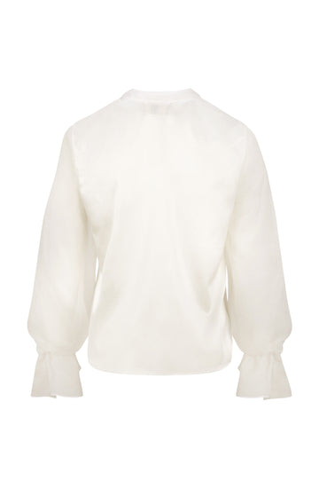 Cream Silk Blouse With Sheer Sleeves