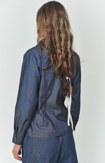 Dark Blue Denim Fitted Shirt