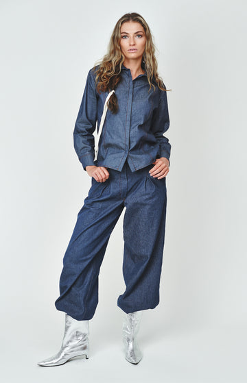 Denim Cotton Ballon Wide Leg Trousers