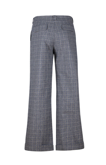 Blue Checked Cotton Mid-rise Trousers