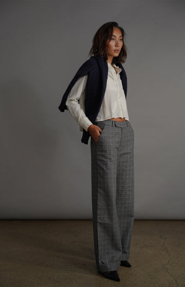 Blue Checked Cotton Mid-rise Trousers