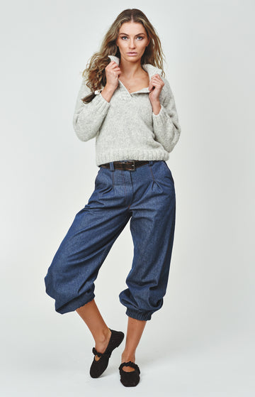 Grey Handmade Natural Alpaca Wool Cotton Polo Neck Jumper