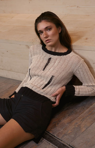 Stone Black Knitted Cutout Jumper