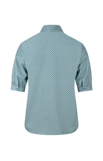 Teal Polka Dot Short Sleeve Bow Shirt