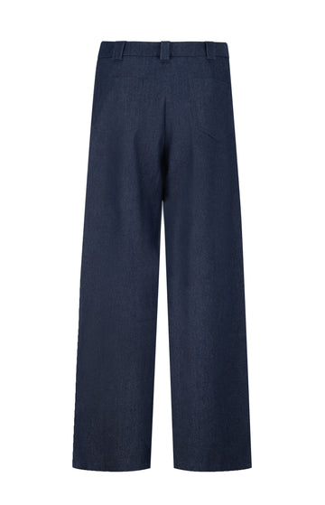 Navy Denim Cotton Wide Leg Trousers