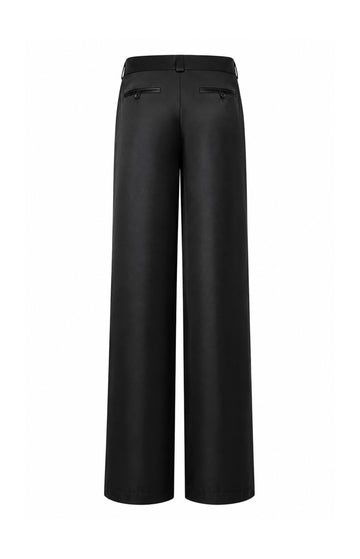 Black Mid Rise Straight Leg Merino Trousers