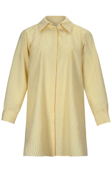 Yellow White Cotton Seersucker Shirtdress