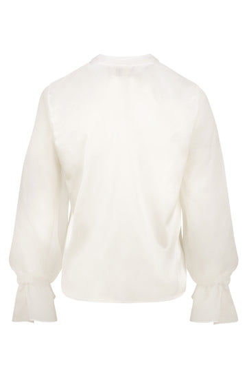 Cream Silk Blouse with Sheer Sleeves