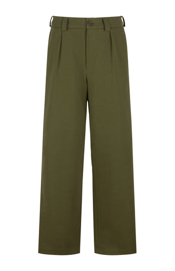 Green Wide Leg Cotton Twill Trousers