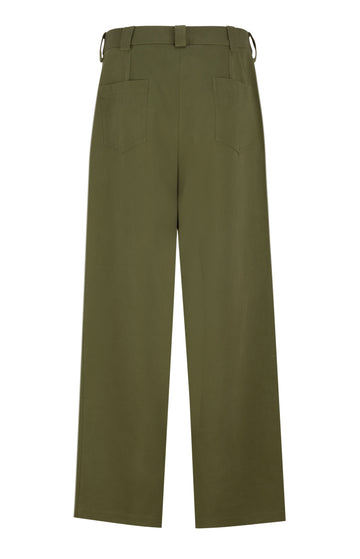 Green Wide Leg Cotton Twill Trousers