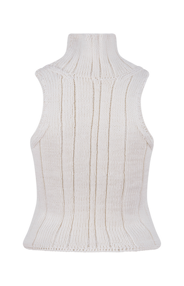 White Sleeveless Turtleneck Knit Top