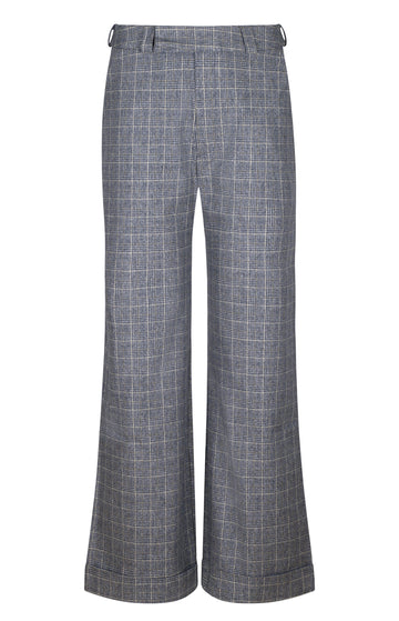 Blue Checked Cotton Mid-rise Trousers