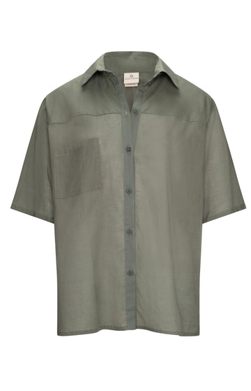Green Boxy Cotton Voile Shirt