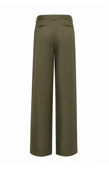 Green Cotton Elastane Midrise Straight Cut Trousers