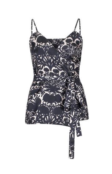 Black Stone Silk Wrap Top