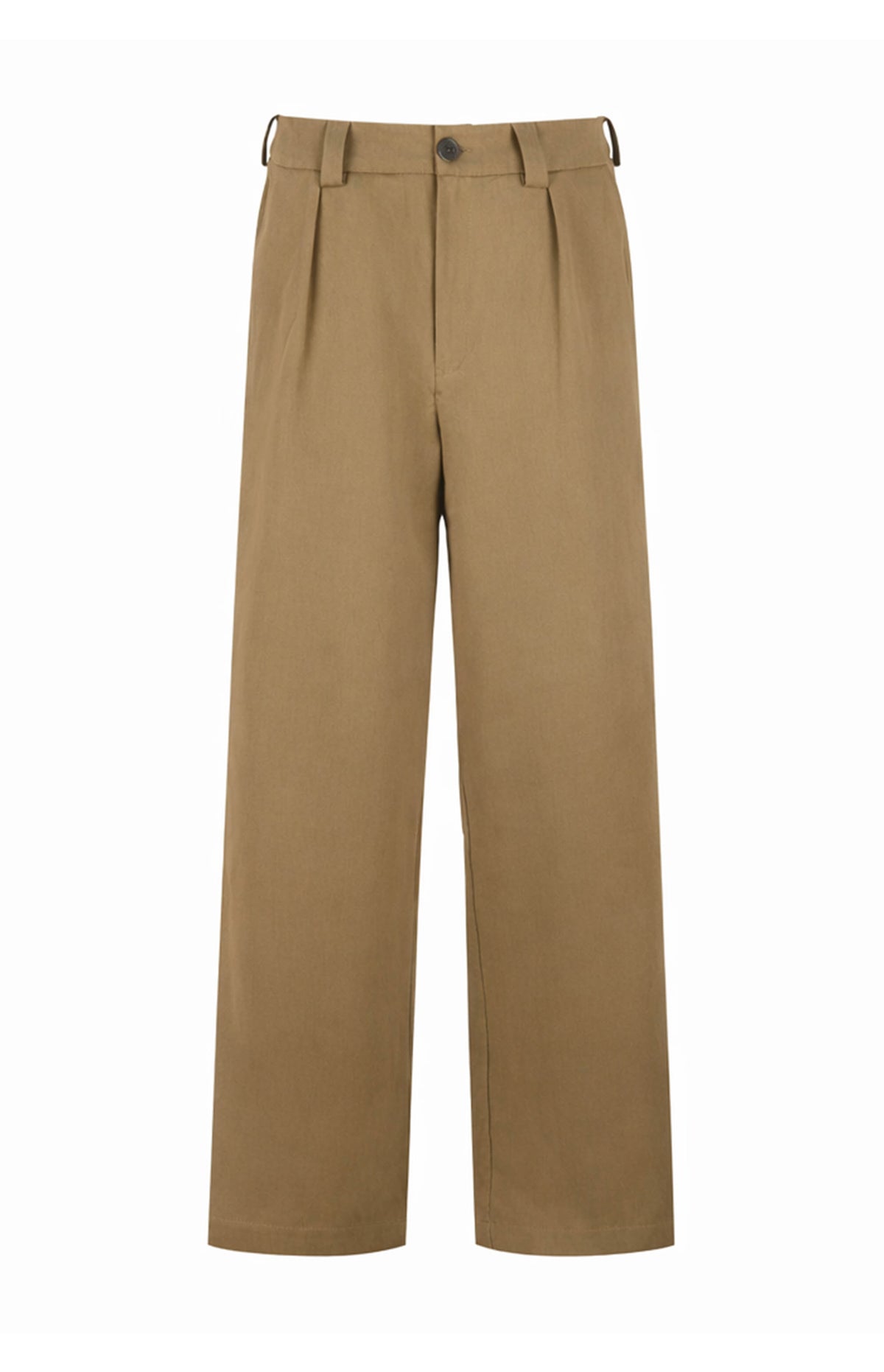 Beige Cotton Twill Wide Leg Trousers