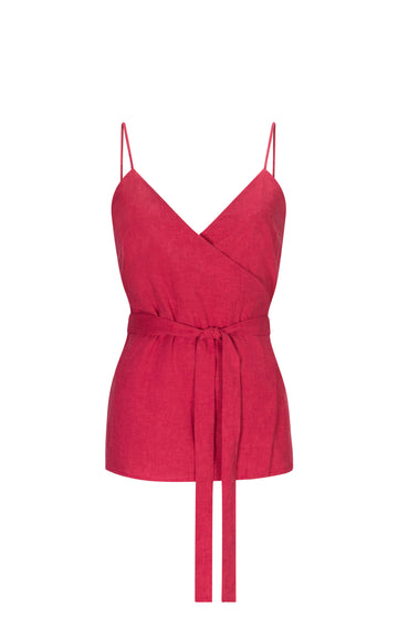 Magenta Cotton Linen Wrap Top