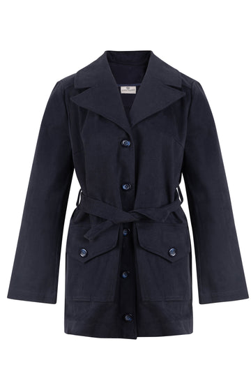 Blue Cotton Single-Breasted Peacoat with Belt