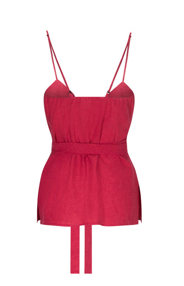 Magenta Cotton Linen Wrap Top