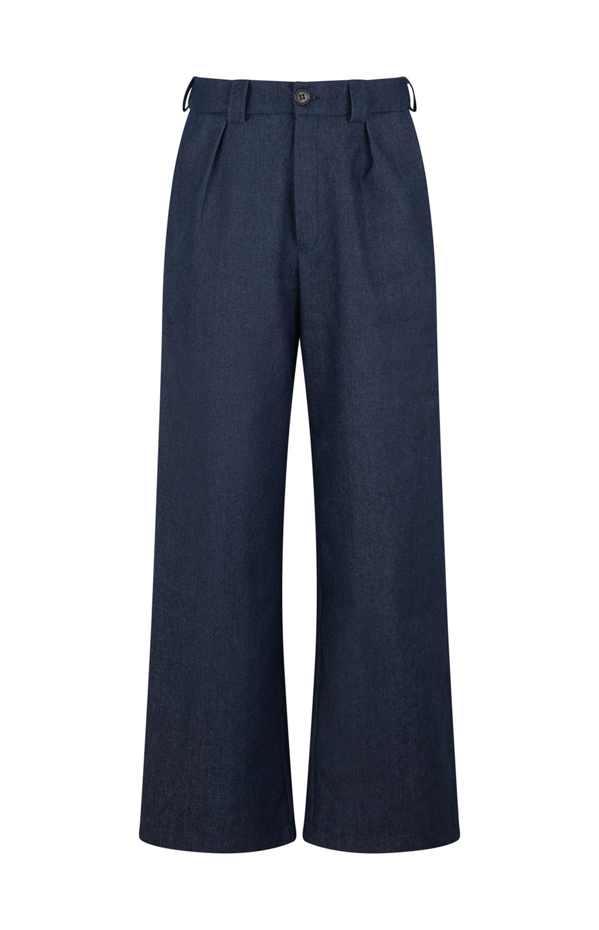 Navy Denim Cotton Wide Leg Trousers