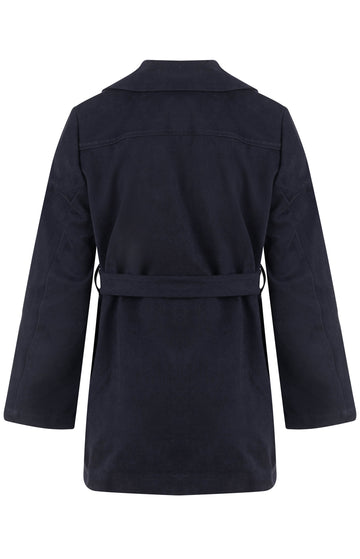 Blue Cotton Single-Breasted Peacoat with Belt