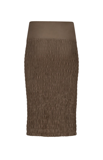 Beige Cotton Ruched Fitted Skirt