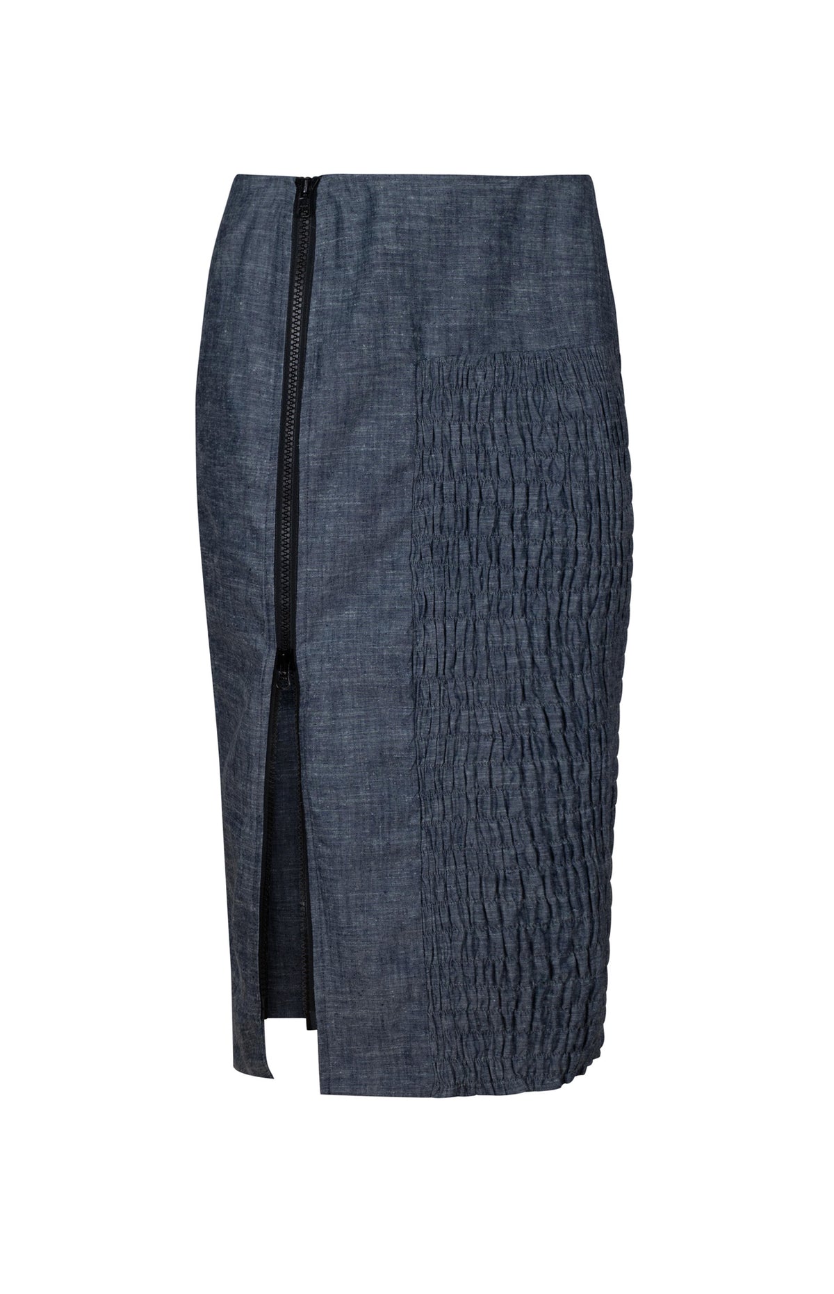 Black Cotton Ruched Fitted Skirt