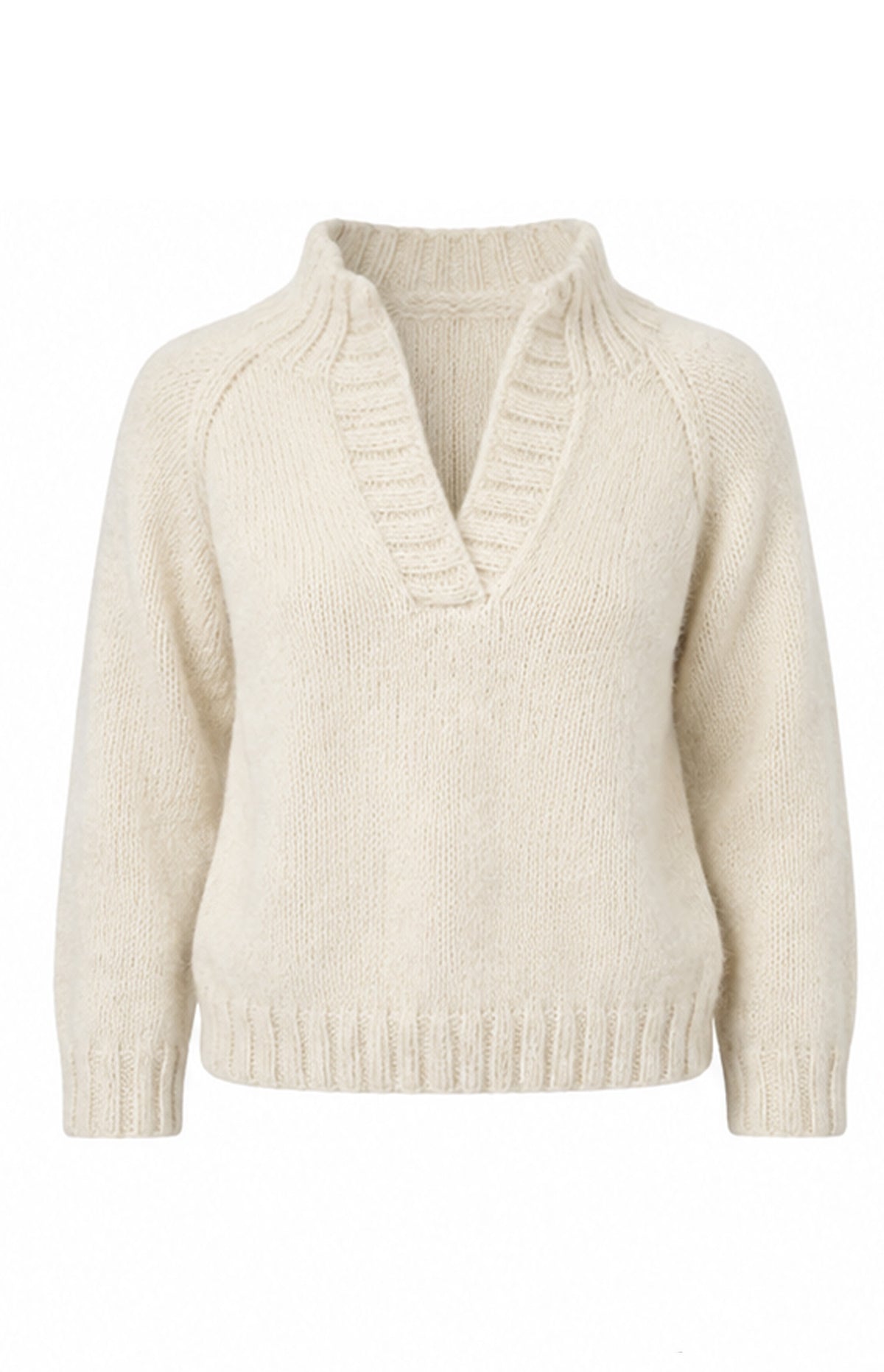 Cream Handmade Natural Alpaca Wool Cotton Polo Neck Jumper