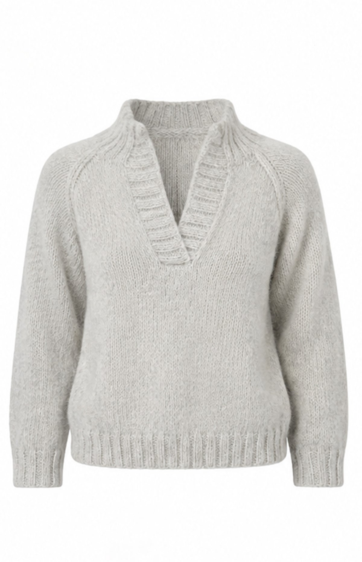 Grey Handmade Natural Alpaca Wool Cotton Polo Neck Jumper
