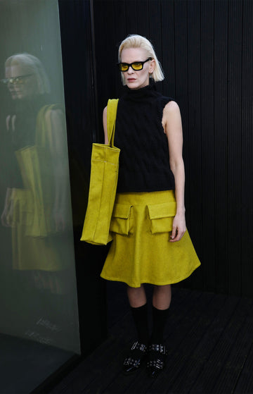 Chartreuse Bell Skirt With Big Pockets