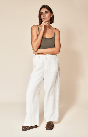 White Wide Leg  Linen Trousers