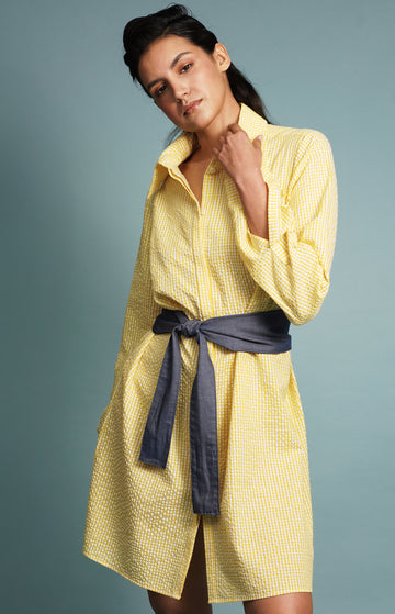 Yellow White Cotton Seersucker Shirtdress
