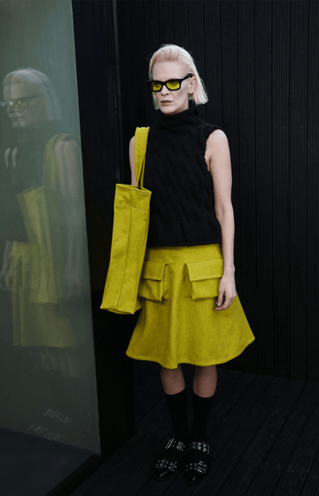 Chartreuse Bell Skirt With Big Pockets