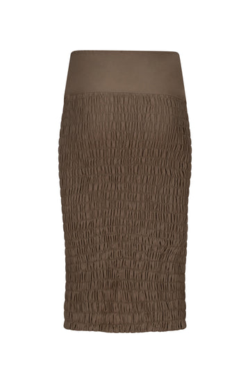Beige Cotton Ruched Fitted Skirt