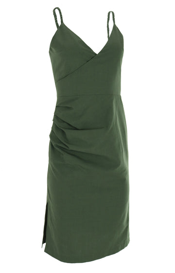 Green Short Cocktail Dress with Ruched Sideseam and Split