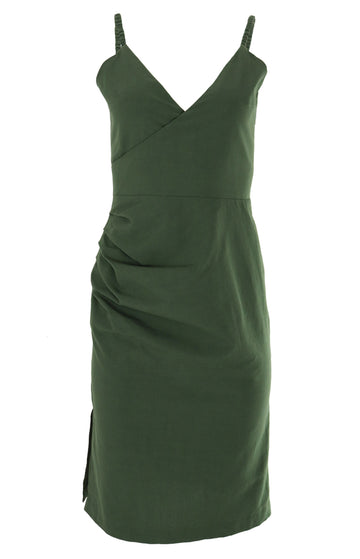 Green Short Cocktail Dress with Ruched Sideseam and Split
