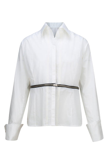 White Two-way  Cotton Zip Shirt