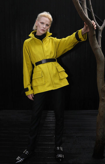Chartreuse Belted Jacket With Big Pockets