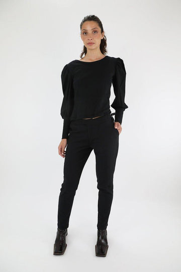 Black Long Sleeve Top with Balloon Sleeves