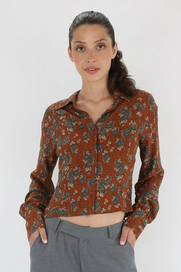 Terracotta Paisley Fitted Shirt