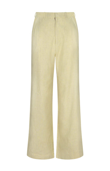 Yellow/Beige Striped Linen High Rise Trousers
